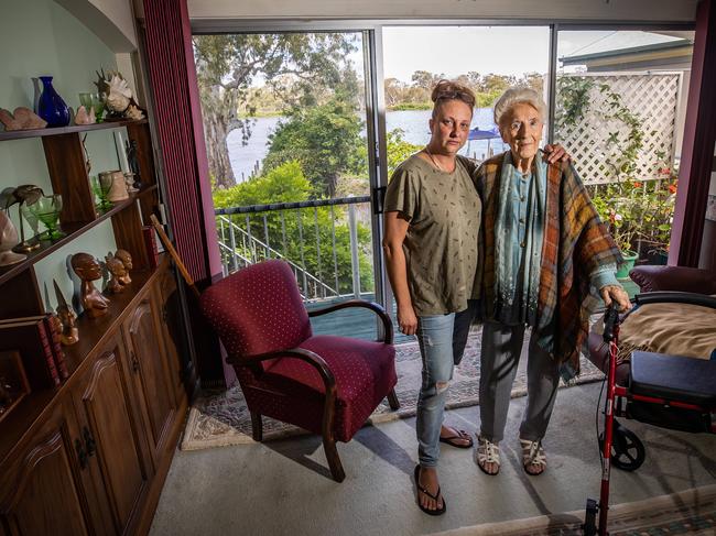 Age Carer Tahlia May and client Cynthia Crosley at Cynthia's home on River Lane in Mannum. Picture: Tom Huntley