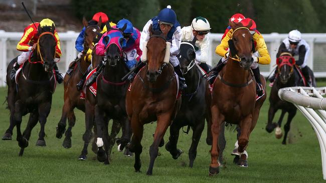 Pearl De Vere (blue cap) winning at The Valley in 2017. Picture: AAP