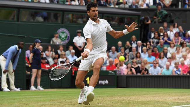 Novak Djokovic in action against Adrian Mannarino at Wimbledon.