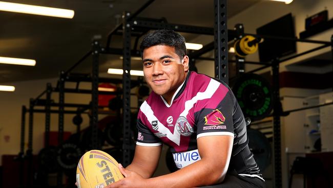 Sione Fotuaika plays Langer Cup rugby league for Marsden State High School and is brothers to Titans star Moeaki Fotuaika and will take on his brother's old school (Keebra Park) on Wednesday. Pics Adam Head