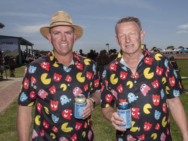 Matt Fraser and Tim James rocking Pac-Man shirts at the 2024 Manangatang Cup. Picture: Noel Fisher