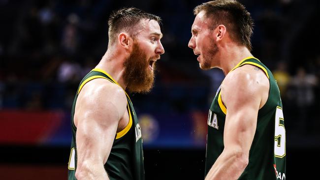 Aron Baynes (left) has joined the Toronto Raptors on a two-year deal. Picture: Shi Tang/Getty Images