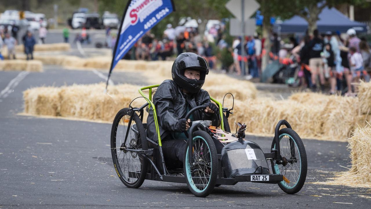 Ivy Cutler successfully completes a run in the senior class of the Greenmount Billy Cart Challenge, Saturday, November 25, 2023. Picture: Kevin Farmer