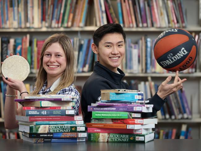 VCE story. Two students from Maribynong College, Yasmine Gousas 18 who is interested in archaeology and Winton Lou 18 who is into basketball umpiring hitting the text books ready for VCE exams.                   Picture: David Caird