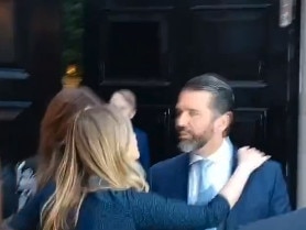 Holly Valance hugs Donald Trump Jr after her fundraiser. Picture: X @davidhbrown