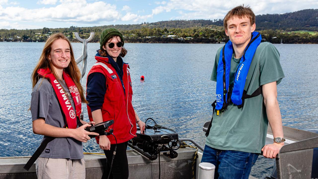 Helen Lawrence, Emma Savage and Ben Scott with a Submersible ROV at Margate for the Fulcrum open day. (Supplied: Linda Higginson)