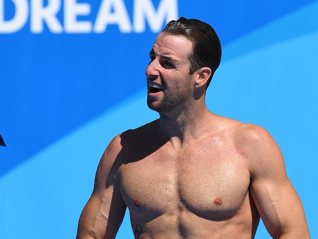 James Magnussen of Australia looks on following the Mens 50m Freestyle Heats on day five of swimming competition at the XXI Commonwealth Games at Gold Coast Aquatic Centre on the Gold Coast, Australia, Sunday, April 9, 2018. (AAP Image/Dave Hunt) NO ARCHIVING, EDITORIAL USE ONLY