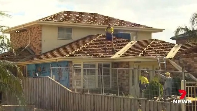 Demolition of the iconic Kath and Kim house began on Monday. Picture: Channel 7