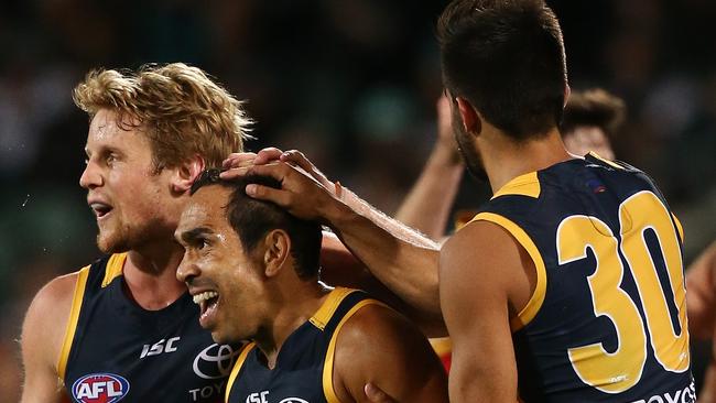 Eddie Betts has received support not only from his teammates but also from crowss-town rival Port Adelaide and the wider AFL community after again being racially taunted. Picture: Morne de Klerk (Getty Images)