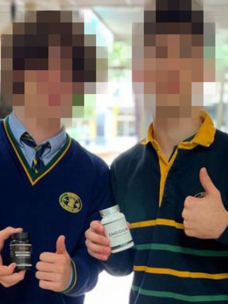 Boys in school uniform pictured on social media to promote gym supplement companies. Picture: Facebook