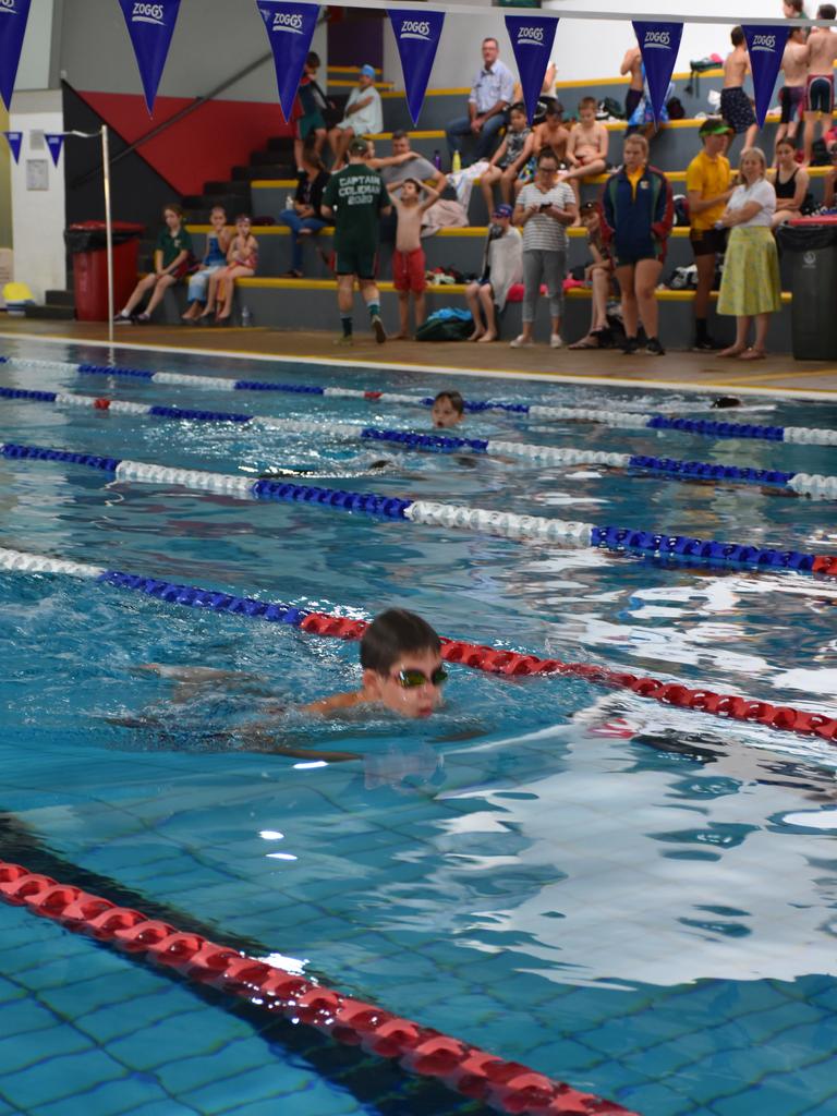 Swimmers take to the pool for the 50m breaststroke.