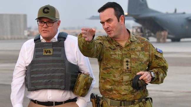 The Prime Minister with Colonel Jason Groat. Picture: AAP