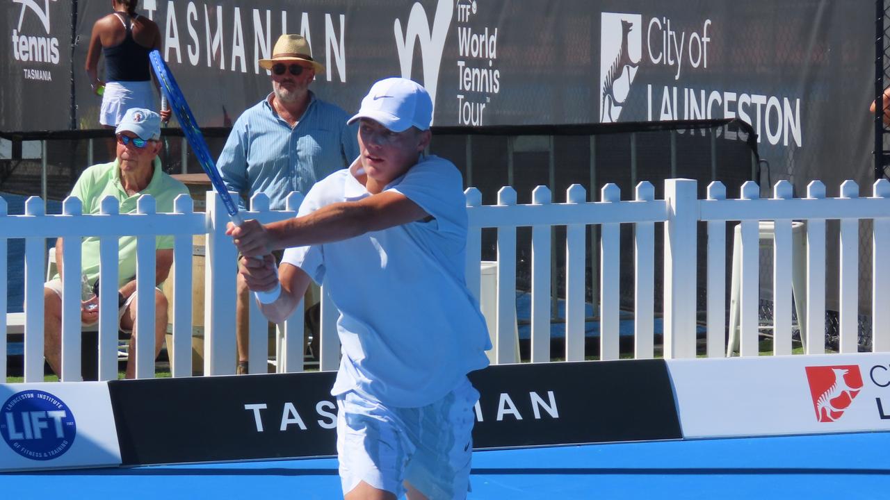 Cruz Hewitt in action earlier this week at the Launceston International. The son of Lleyton is through to Sunday's final. Picture: Jon Tuxworth