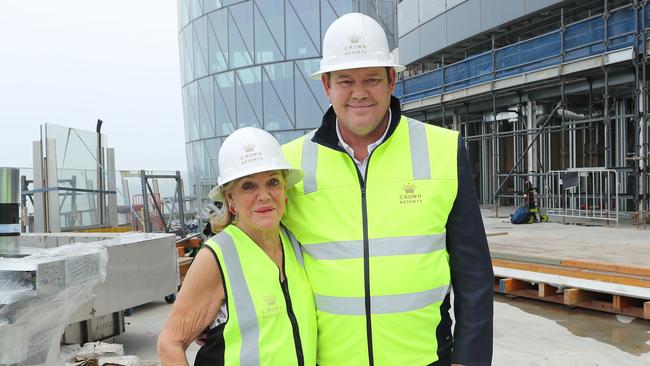 James Packer and his mum Ros Packer on a tour of the Sydney casino project. Picture: Rohan Kelly