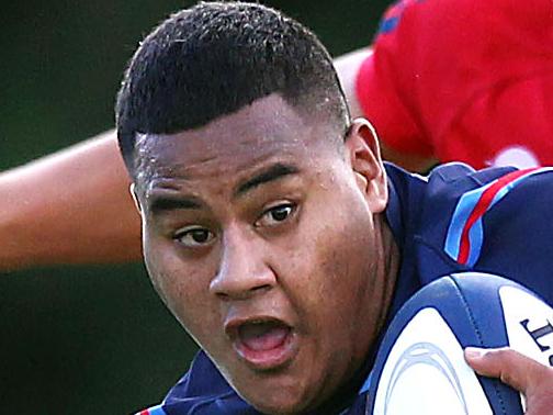 Daniel ( Taniela ) Tupou of Sacred Heart in action. Auckland Secondary Schools 1st XV rugby union match, Sacred Heart v Kelston Boys at Sacred Heart College, Auckland, New Zealand. Saturday 10th May 2014. Photo: Anthony Au-Yeung / photosport.co.nz