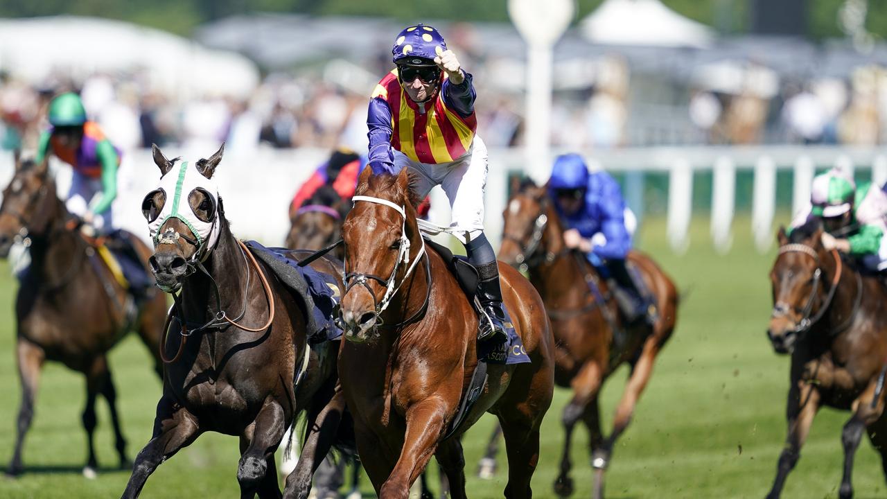 Star jockey James McDonald celebrates as Nature Strip dominates in the King's Stand Stakes. Picture: Alan Crowhurst-Getty Images