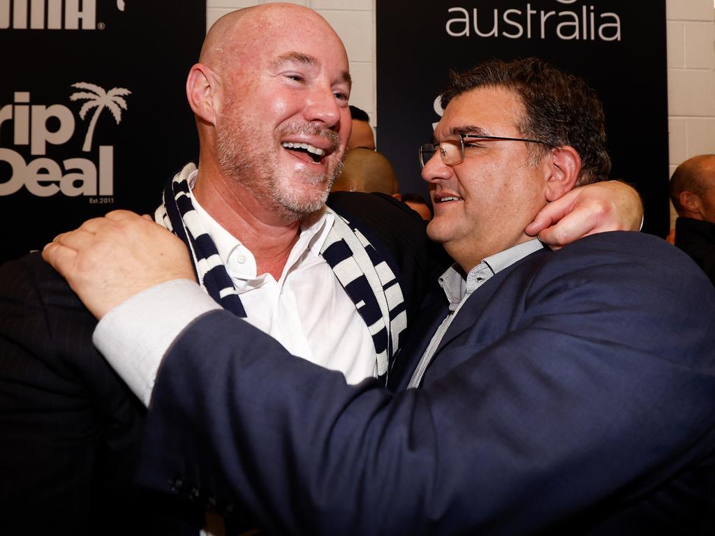 Sayers with his predecessor as Carlton president, Mark LoGiudice. (Photo by Michael Willson/AFL Photos via Getty Images)