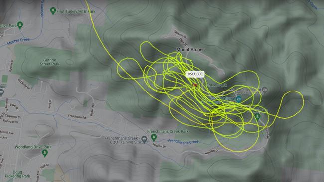 RACQ CapRescue joined the search for a missing man at Mount Archer on Monday morning. This is their flight map.