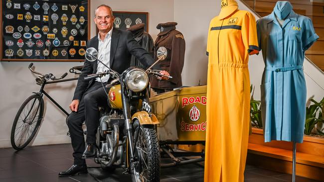 RAA CEO Nick Reade with a collection of old equipment and uniforms at the RAA’s headquarters in Mile End, as the organisation prepares to mark 120 years. Picture: Naomi Jellicoe