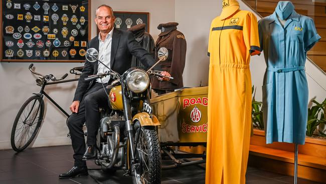 RAA CEO Nick Reade with a collection of old equipment and uniforms at the RAA’s headquarters in Mile End, as the organisation prepares to mark 120 years. Picture: Naomi Jellicoe