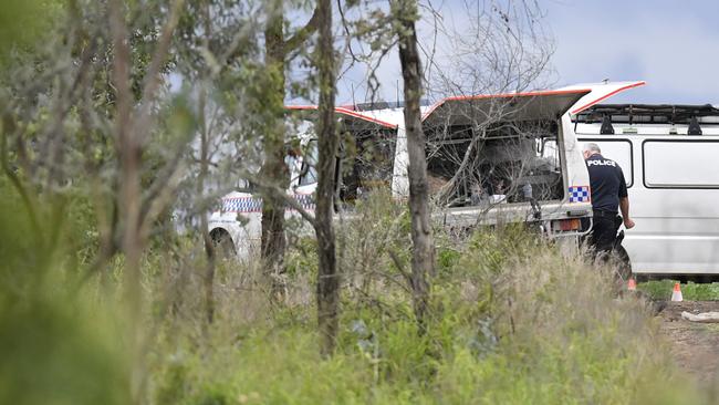 Police at the scene south of Toowoomba. Picture: Kevin Farmer