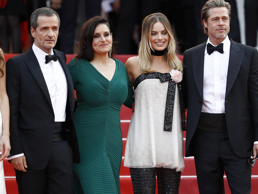 Producers David Heyman and Shannon McIntosh with Margot Robbie and Brad Pitt. Picture: Getty Images