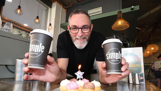 Owner Simon Shanahan from Simple Coffee House in Southport is celebrating 10 years of business Tuesday with free coffees and cupcakes. Picture Glenn Hampson