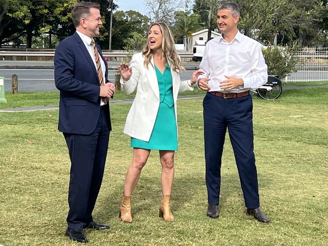 Deputy Premier Jarrod Bleijie, Currumbin MP Laura Gerber and Burleigh MP Hermann Vorster at Tallebudgera Creek in Palm Beach on Friday May 31 last year. Picture: Keith Woods.