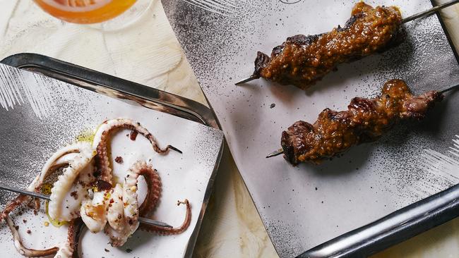 Longsong: Baby octopus with dried olive and chilli, and duck heart with horse radish sticks.