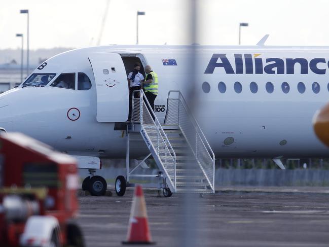 The Brisbane Broncos pictured flying out of Brisbane before the 5pm lockdown due to the Covid-19 outbreak, Brisbane 29th of March 2021.  (Image/Josh Woning)