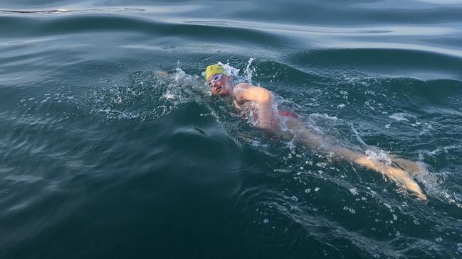 Emily swimming across one of the world's busiest shipping lanes in the English Channel.