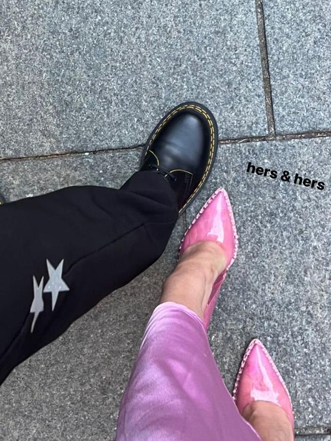 A cute snap of Peach and Carla Webbe’s shoes: “Hers &amp; hers”. Picture: Instagram