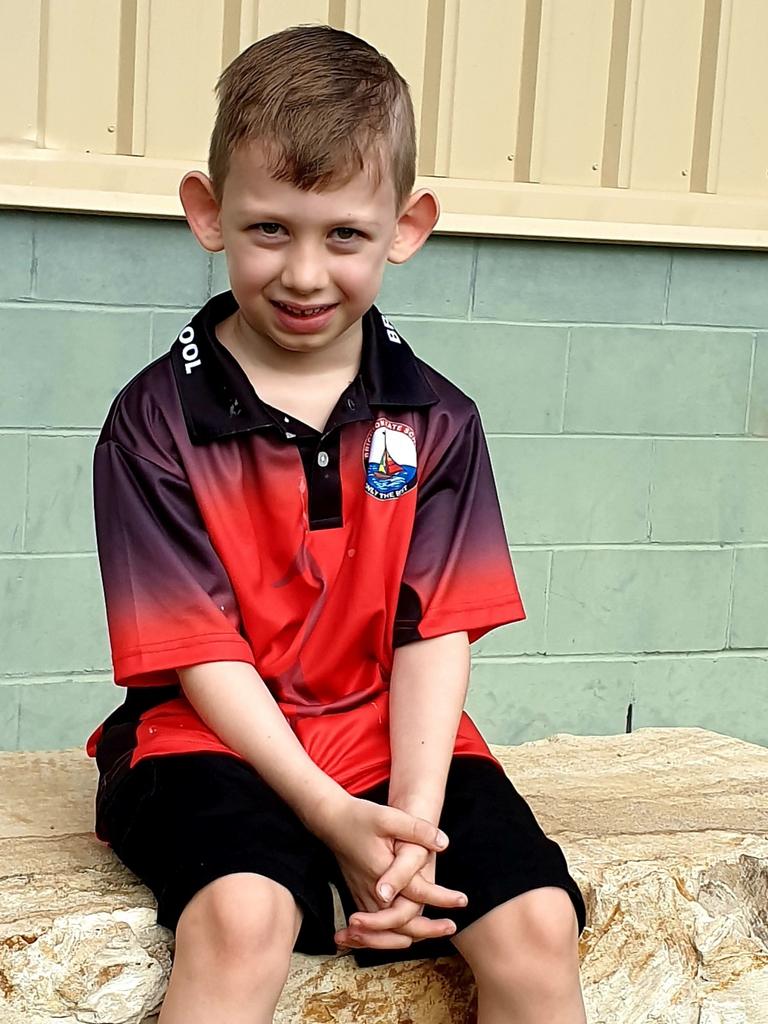 Lyndon waiting for the bell to go for his first day of prep. Picture: Lisa Muller