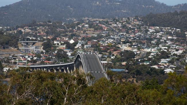 A truck turned over on the Tasman Bridge, and traffic diverted as the bridge was closed. Picture : Mireille Merlet