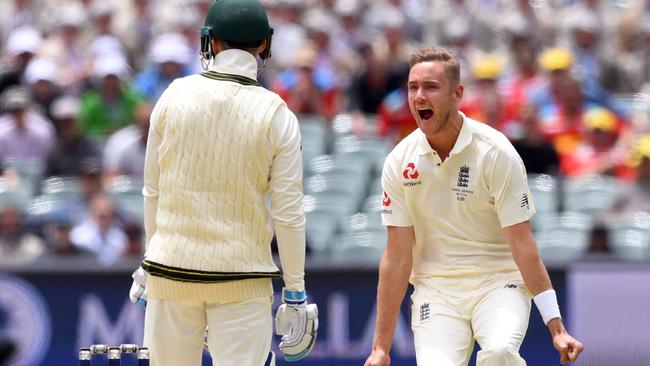 Stuart Broad (R) is in hot water for this send-off.