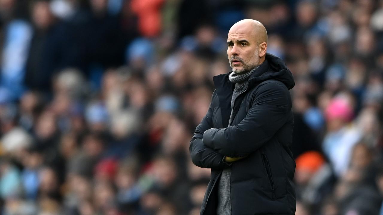 MANCHESTER, ENGLAND - JANUARY 22: Pep Guardiola, Manager of Manchester City, looks on during the Premier League match between Manchester City and Wolverhampton Wanderers at Etihad Stadium on January 22, 2023 in Manchester, England. (Photo by Michael Regan/Getty Images)