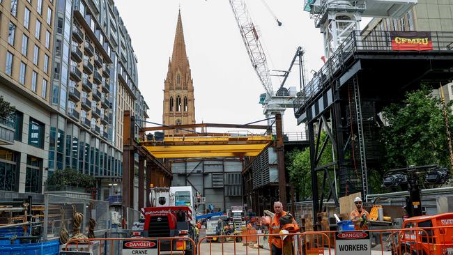 Part of the suburban rail loop at the corner of Collins and Swanston Sts.