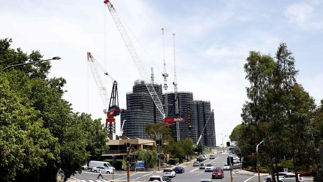 The Atmosphere Towers under construction at Castle Hill. Picture: John Appleyard