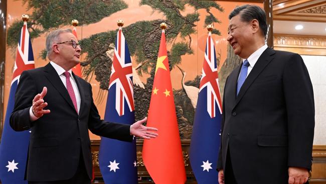 Australian Prime Minister Anthony Albanese meets with China's President Xi Jinping at the Great Hall of the People in Beijing. Picture: AAP.