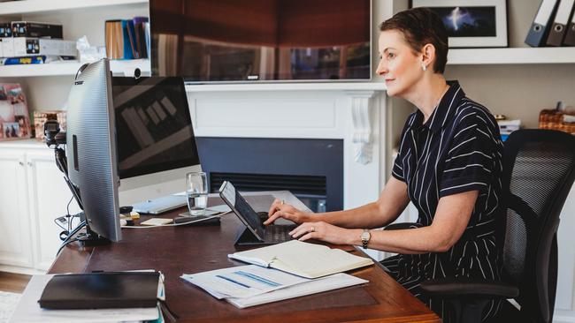 The incoming chief executive of Telstra Vicki Brady working from home