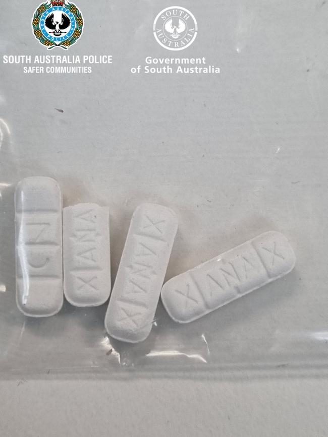 Fake Xanax pills seized from Dylan Daniel Bradwell. Picture: SA Police