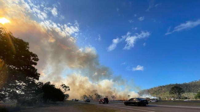 The Julago bushfire cut the Bruce Highway on Wednesday afternoon. Picture: Daneka Hill.