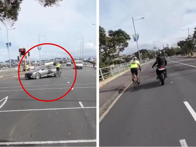 Cyclist gets taught a lesson by biker