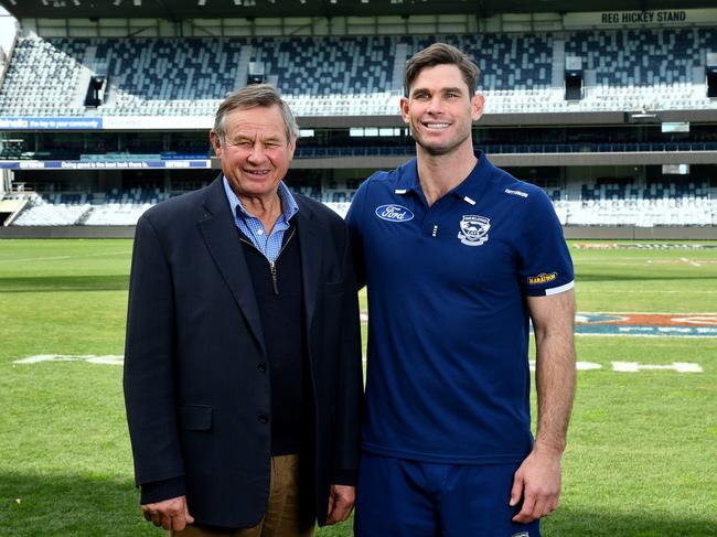 And with dad Jack after announcing his retirement on Tuesday. Picture: Josh Chadwick/Getty Images