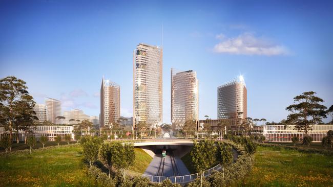 The four main towers that make up the centre of the Woods Bagot development.