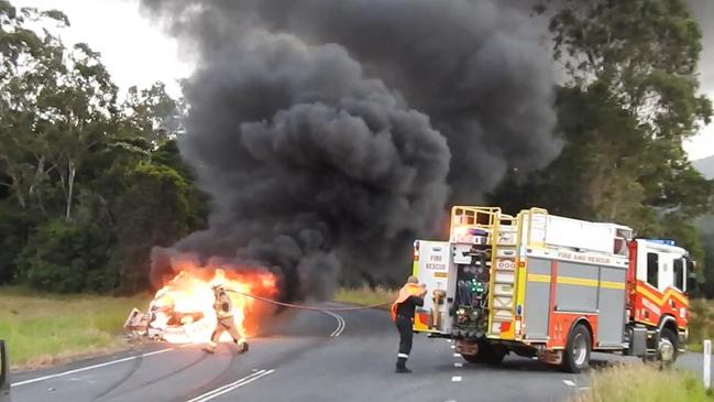 The car appears to have skidded out of control on Pine Creek Yarrabah Road. Picture: Supplied