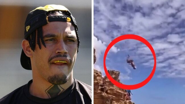 Stack performed a high-octane stunt just weeks out from the AFL season. Image: Twitter/Getty