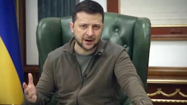 Ukrainian President Volodymyr Zelensky speaking about the mayor of southern Ukraine's Melitopol being kidnapped by Russian soldiers occupying the city. Picture: Handout / Ukraine Presidency / AFP