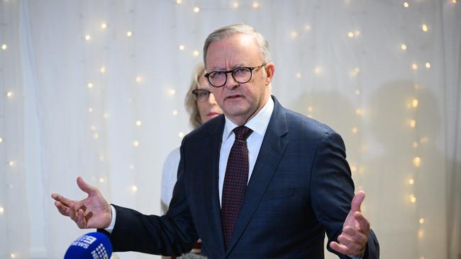 Anthony Albanese visits a childcare with Labor’s candidate for the seat of Brisbane, Madonna Jarrett. Picture: Dan Peled/NewsWire