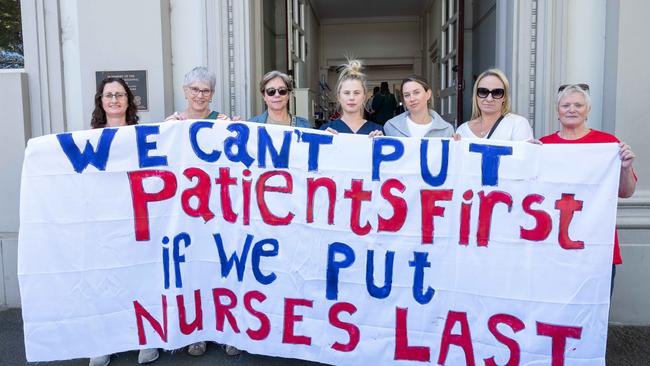 Nurses in the public sector nurses in Melbourne attending a statewide ANFM meeting at Geelong Trades Hall. Picture: Brad Fleet